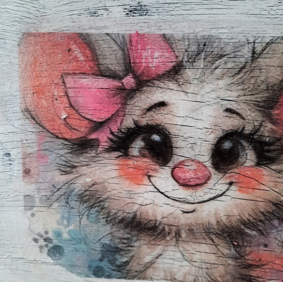 CLEARANCE SALE 50% Darling little mouse / Mixedmedia art on wood - Picture 2 of 3